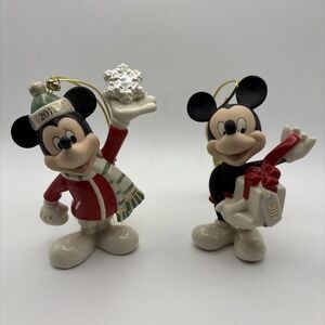 Lenox Disney Mickey Mouse 2013 2014 Christmas Ornament Set Of 2 Snowflake Gift